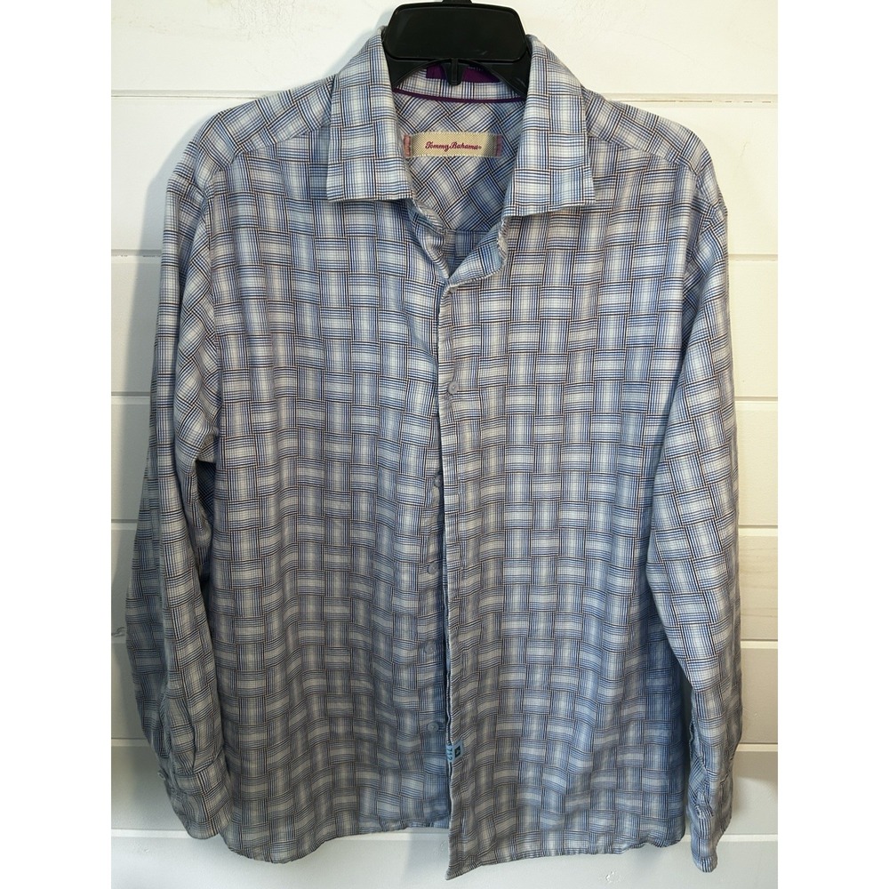 Tommy Bahama Men's Large Long Sleeve Plaid Dress Shirt